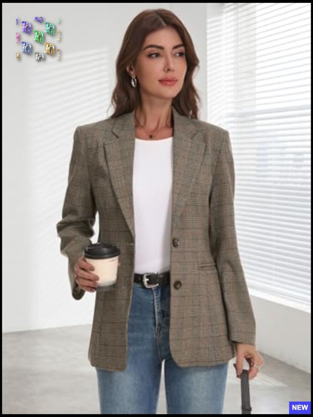 Lightweight Notched Lapel Blazer Plaid Dressy Casual Work Office Jacket - Picture 3 of 7